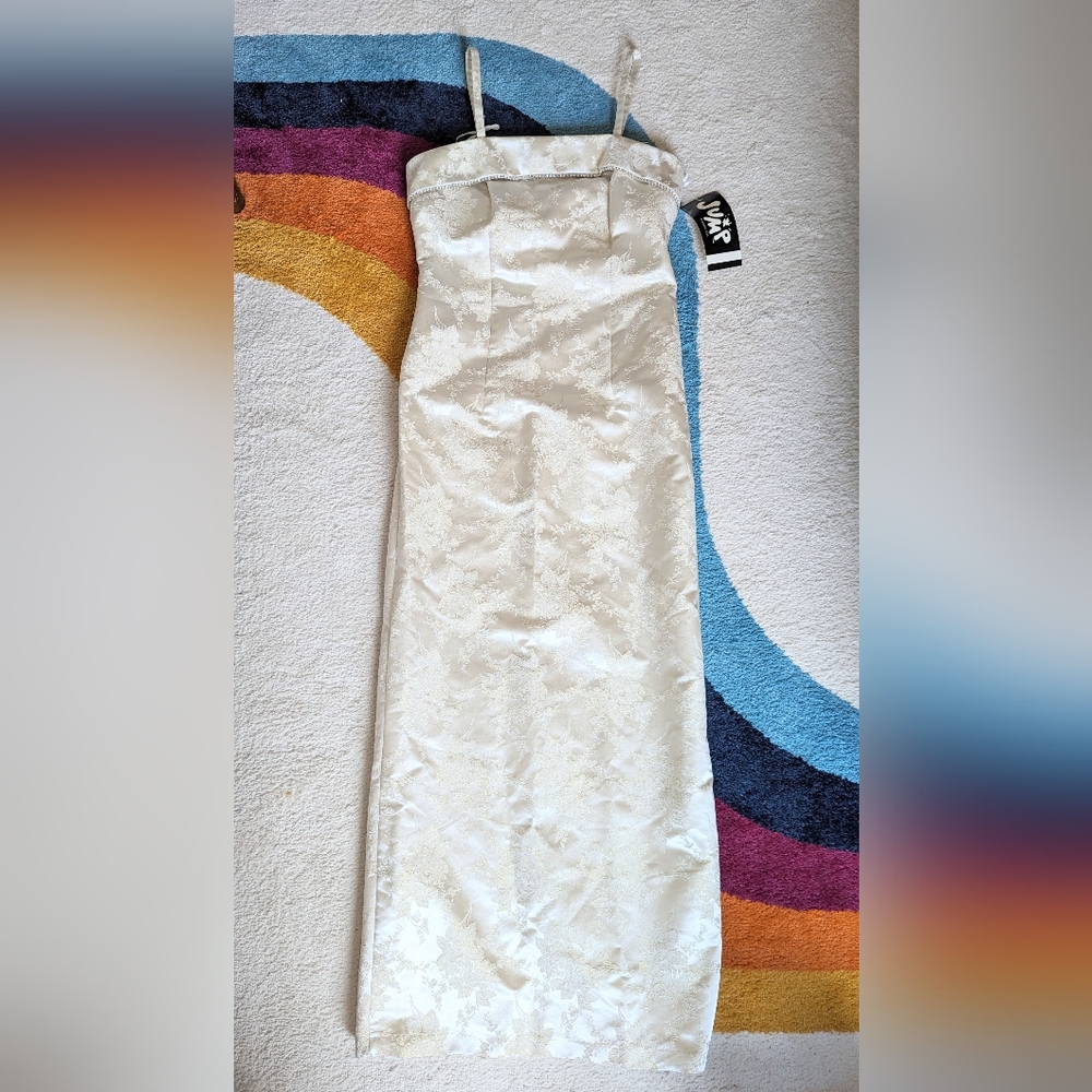 Y2K Inspired Cream Brocade Dress by Jump Apparel